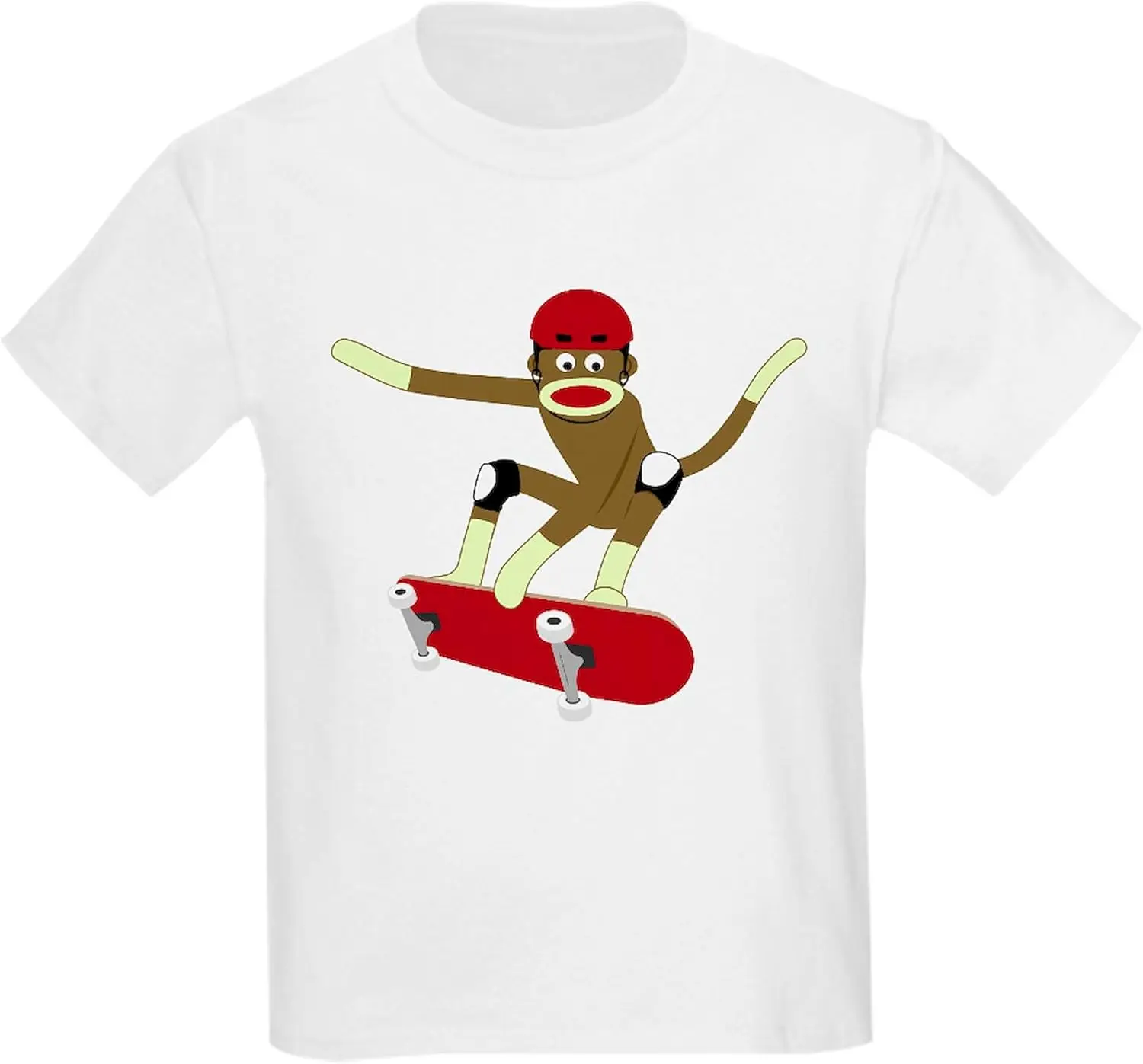 CafePress Sock Monkey Skateboarder Kids Light T Shirt Kids Cotton T-Shirt