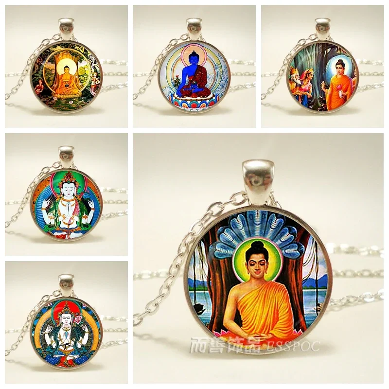 Buddha Buddhist Glass Pendant Necklace Buddha Jewelry Glass Dome Chain Necklace Good Luck Amulets Gift for Lover Gift