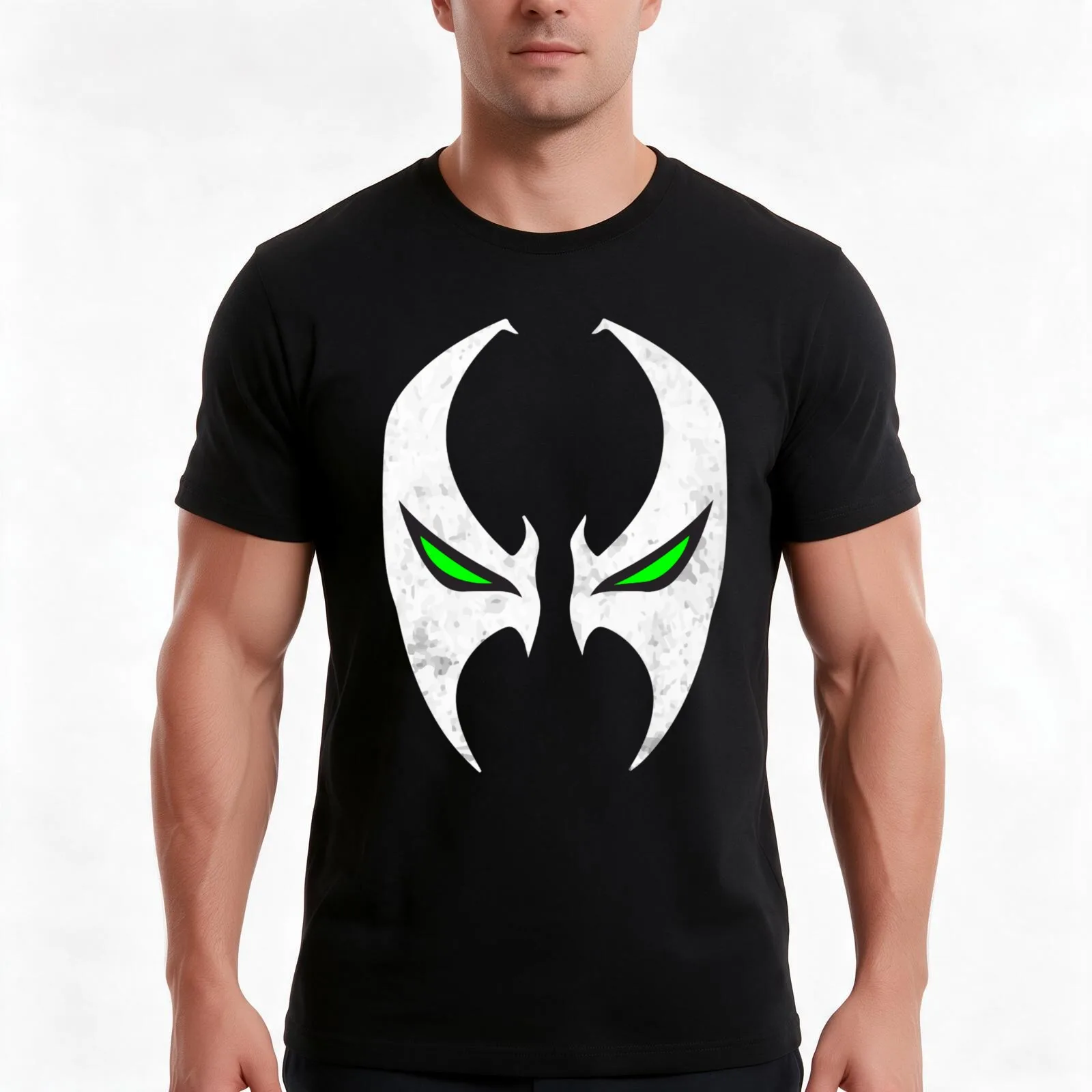 Spawn Mask Logo T-Shirt, Summer Casual Cotton Tee, Oversized Streetwear Tops, Vintage Graphic Print, Loose Fit Short Sleeve