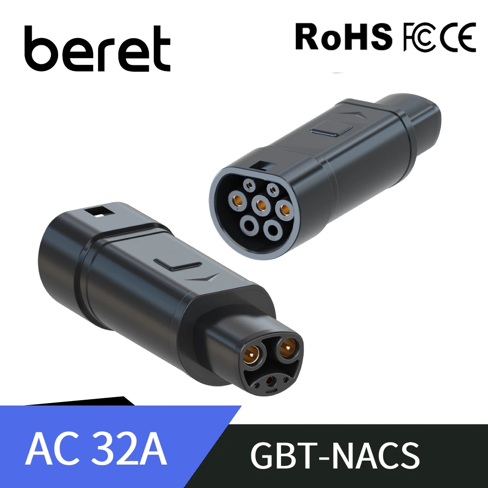 Адаптер BERET GBT к NACS 32A 220 В для разъема зарядки электромобиля Tesla, портативный адаптер зарядного устройства для электромобилей