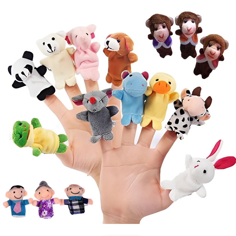 ชุดหุ่นนิ้วมือเด็ก ตุ๊กตาผ้ากำมะหยี่ การ์ตูนสัตว์ ครอบครัว หุ่นมือ ละครผ้า ของเล่นเสริมพัฒนาการสำหรับเด็ก TMZ