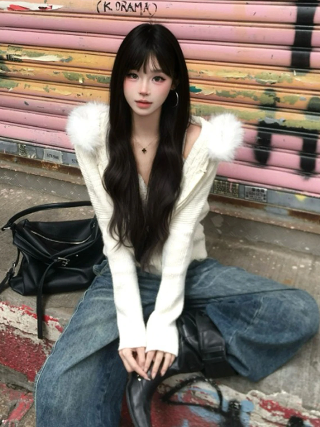 

Мягкий свитер-худи с большим меховым воротником, свободный крой, зимний, женский, эксклюзивно онлайн, в стиле College Street