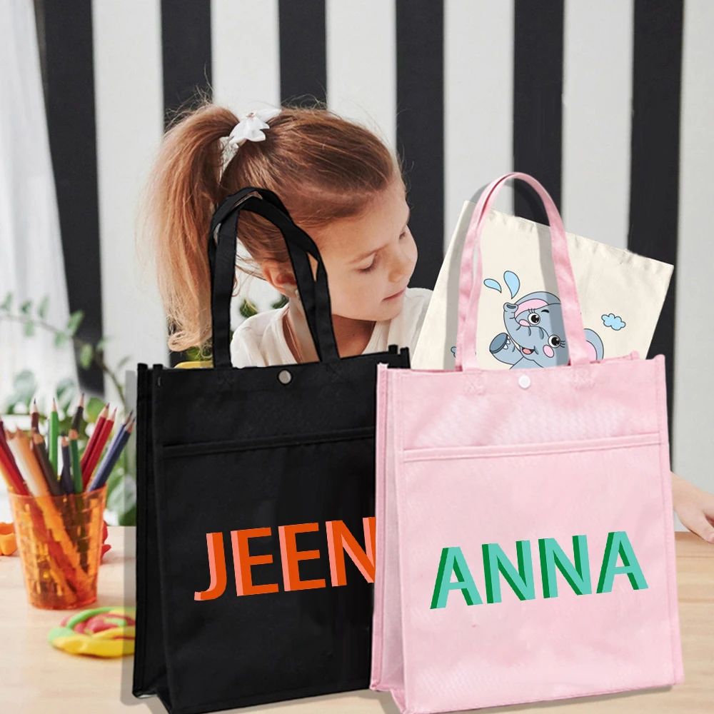 Borse tote per biblioteca per bambini con monogramma ombra personalizzato Borsa per scuola con nome personalizzato per la scuola a casa Regali di compleanno per bambini Borsa per libri di lettura per bambini