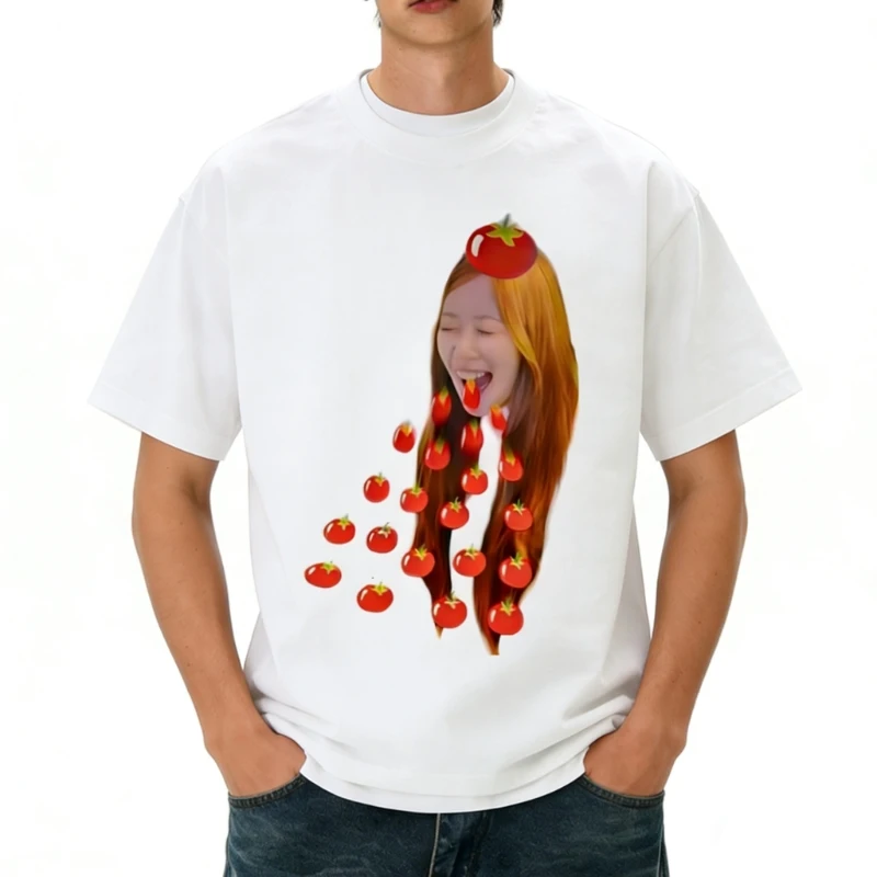 

KPOp Star Idol Lesserafim Merch Vintage Eat It Up Fun Футболка с принтом Женская и мужская одежда Модные футболки Y2K Пародия Новинка Gif