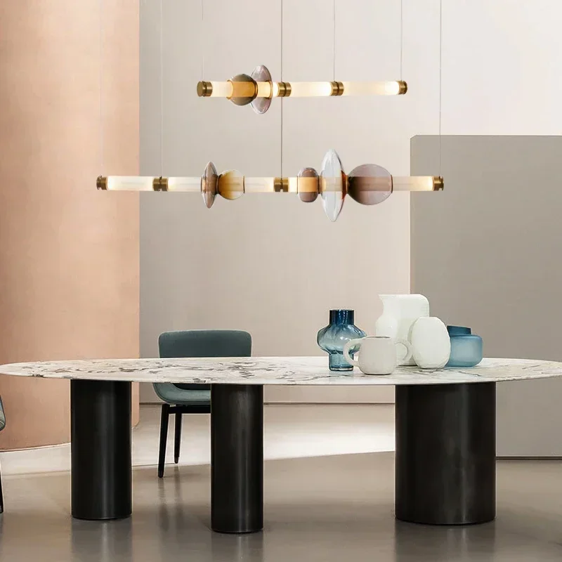 2025 Nordic Style Pendant Light Designer Stained Glass Strip Restaurant Living Room Bar LED Indoor Study Chandelier