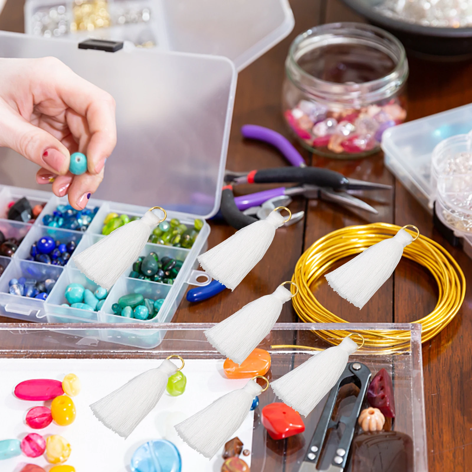 

100Pcs Delicate Tassel Pendant DIY Colorful Tassel Ornament for Handbag Keychain Lanyard Scrapbooking Decoration