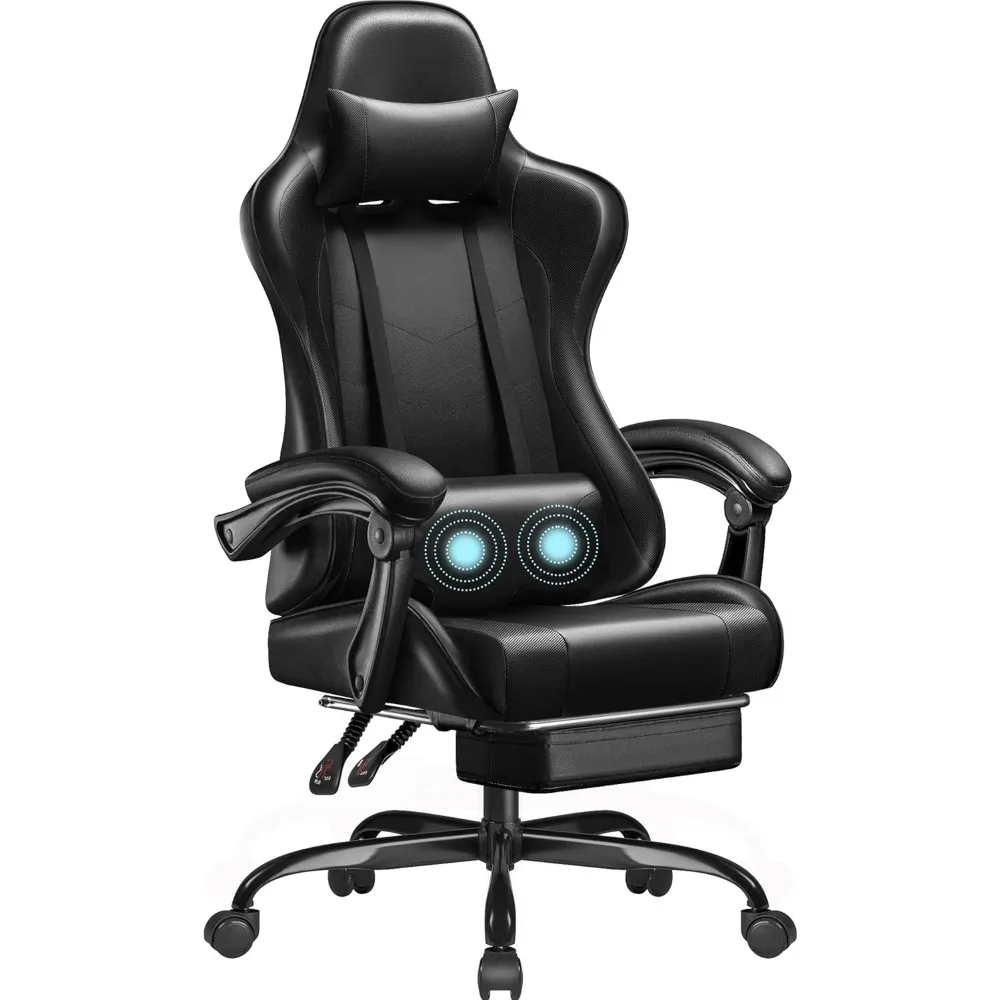 

Gaming Chair, Video Game Chair with Footrest and Massage Lumbar Support, Ergonomic Computer Chair Height Adjustable