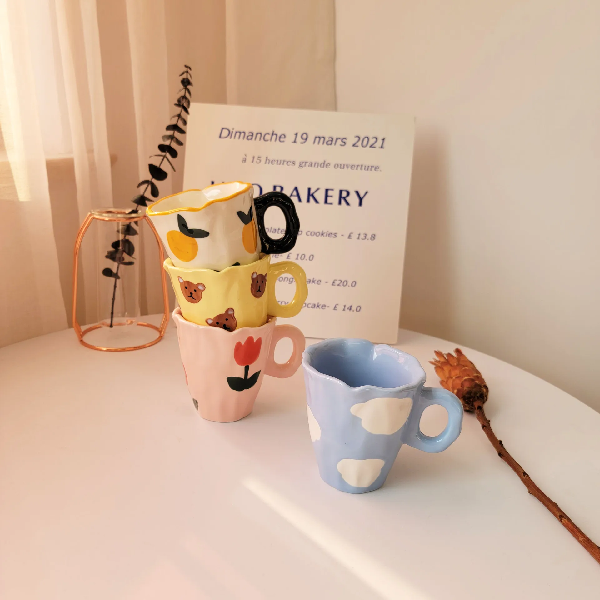 Yellow Cute Bear Orange Tulip Mug Creative Milk Cup Coffee Cup Irregular Cloud Ceramic Water Cup Home Decoration