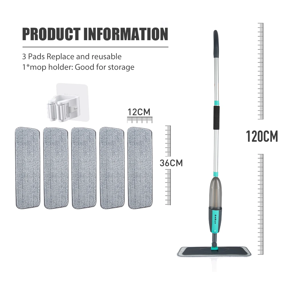 Balais magiques de balayeuse de nettoyage de sol avec des tampons en microfibre 360 ° Balai plat de vadrouille de plancher de jet de rotation pour nettoyer la vadrouille de rotation de la maison