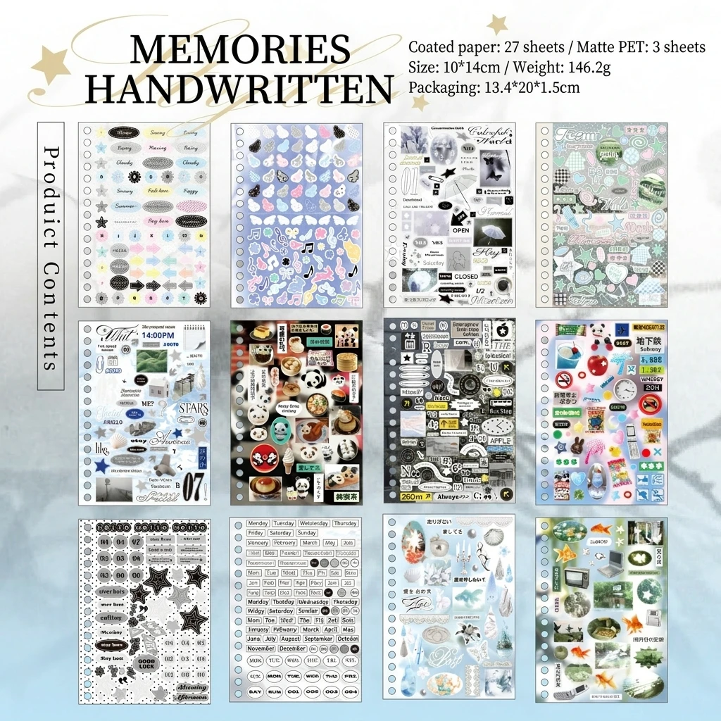 Specialty Paper Sticker Book for Scrapbooking Journaling Lovers 160 Sheets Korean Ins Style Die Cut Decals DIY Craft Supplies