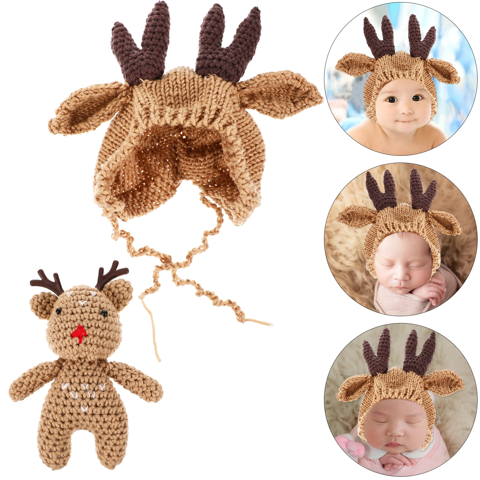 مجموعة واحدة من قبعة صوف متماسكة للشتاء للأطفال قبعة دافئة على شكل قرن الوعل سميكة حرارية مقاومة للرياح قبعة للرضع مثالية للاستخدام الداخلي في الهواء الطلق #1