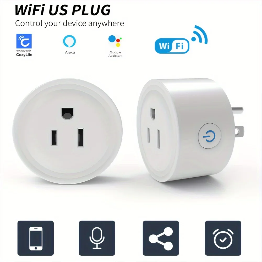

Умная розетка с Wi-Fi, 10 А, 100-240 В 10A WiFi Mini Intelligent розетка Соединённые Штаты Америки разъем Домашняя автоматизация Alexa Дистанционное и голосовое управление Google Home Motor Assistant 100 - 240V
