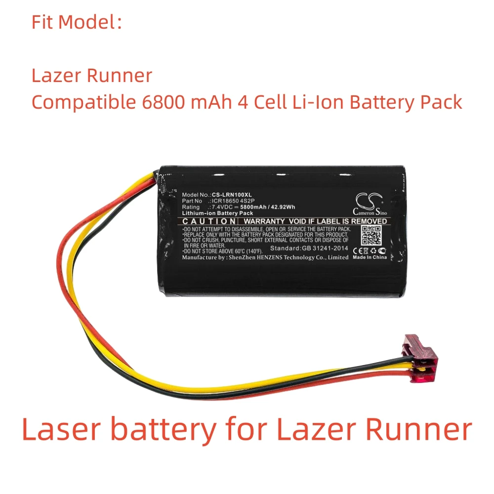 

Li-ion Laser battery for Lazer Runner,7.4V,5800mAh,Compatible 6800 mAh 4 Cell Li-Ion Battery Pack,ICR18650 2S2P