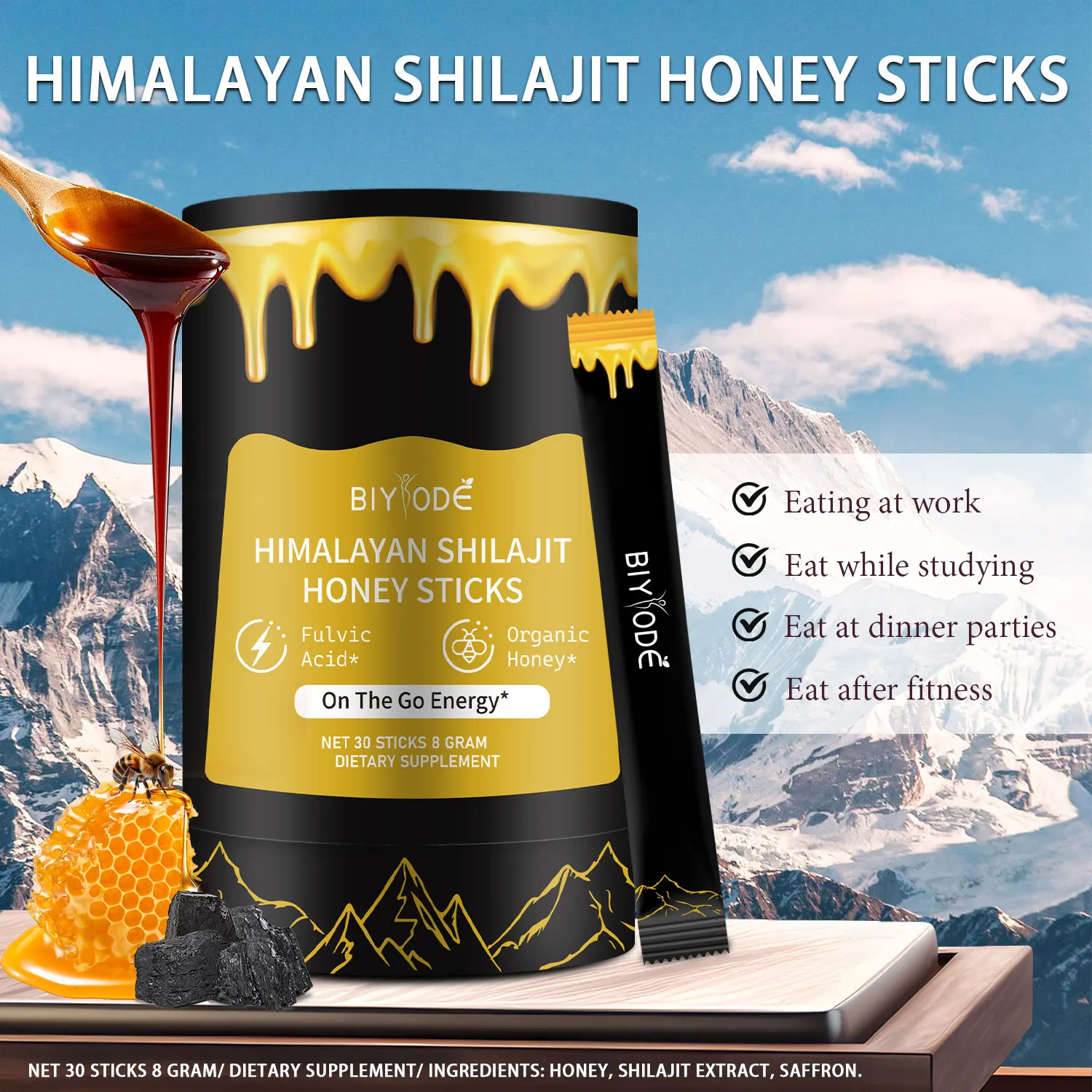 

Медовые палочки Shilajit, питательная добавка для взрослых, антиоксидантная насыщенная пищевая добавка