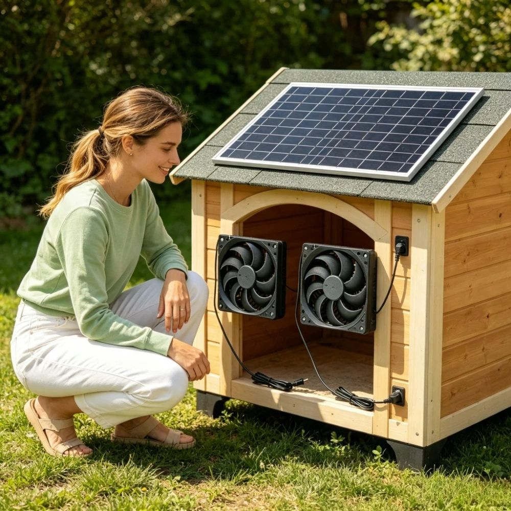Outdoor Solar 10W Dual Fan Exhaust Vent Silent Cooling System for Dog Kennel Pet House Chicken Coop Greenhouse Storage Shed RV