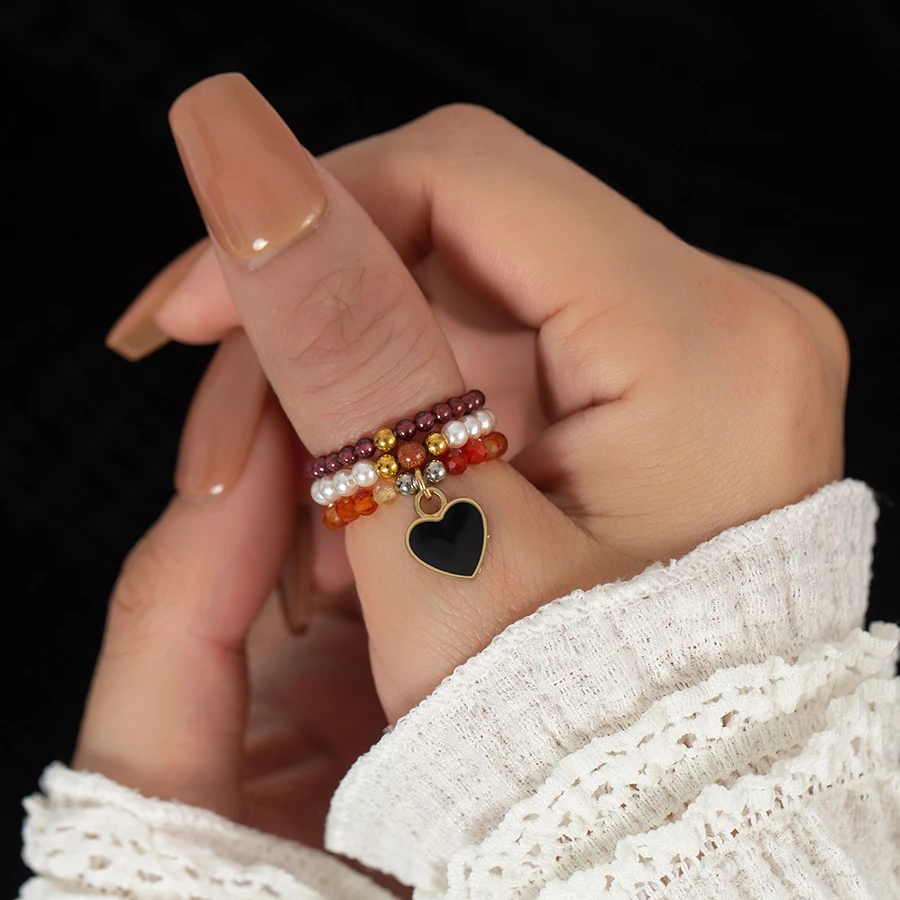 

Женский комплект колец с бисером из натурального камня в богемном стиле, регулируемое кольцо из нержавеющей стали, модные ювелирные изделия для свадебной вечеринки, подарки