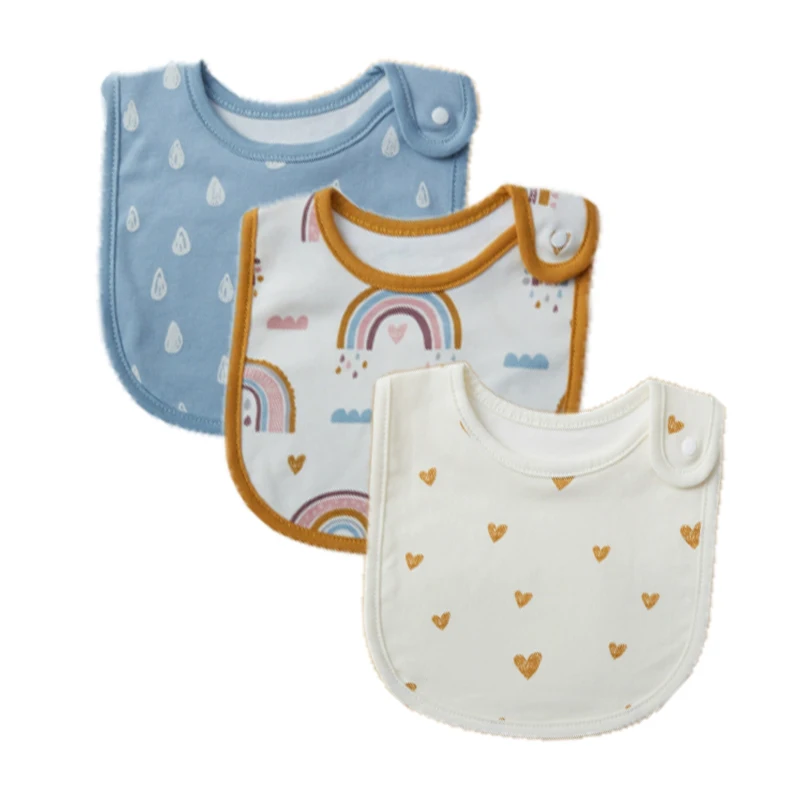 

3pcs/Cotton Waterproof Baby Bibs Hook Loop Closure Newborn Bib Keepsake Baby Gift for Drooling Feeding Eating