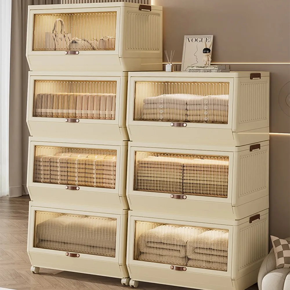 뚜껑이 달린 1/3 레이어 보관함, 바퀴가 달린 접이식 보관 용기, 옷장용 옷장 정리함