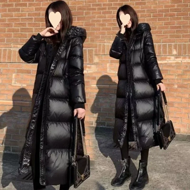 Parka longue à capuche épaisse pour femme, veste matelassurera, streetwear noir, vêtements décontractés élégants, chaud, hiver, 2023