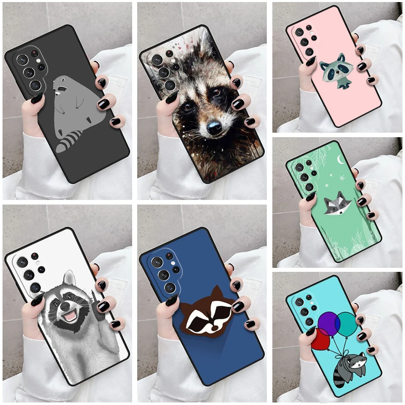 

Phone Case For Samsung Galaxy S24 S25 S23 S21fe S22 Ultra Plus Note 10 20 Cover Cartoon Raccoon Kawaii