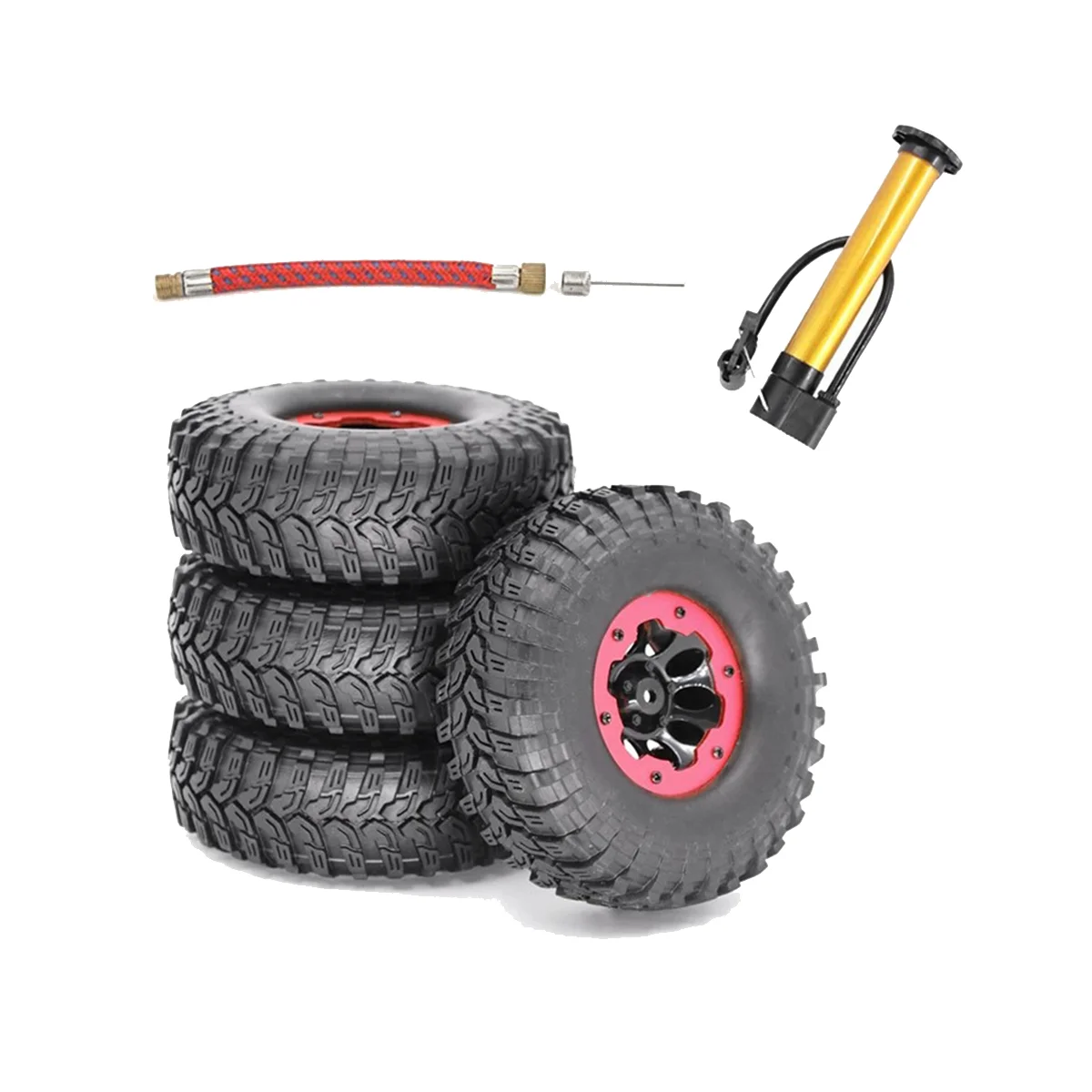 4 PCS SCX10 AX10 Inflatable 114mm 1.9 Inch Pneumatic Beadlock Tire Wheel for 1/10 RC Crawler Truck Wraith SCX10,Black