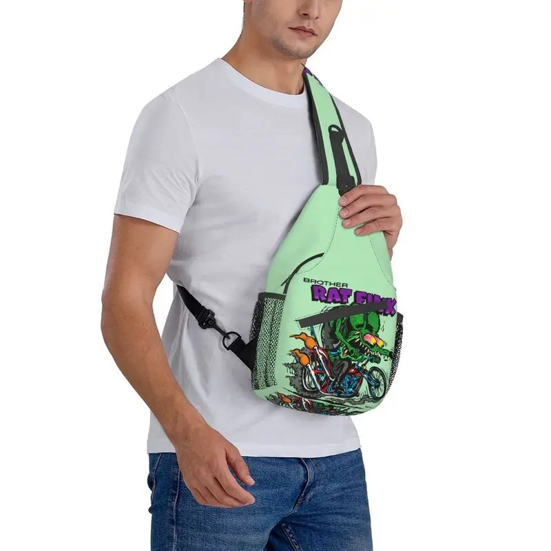 Anime Cartoon Rat Fink Sling Chest Bag Customized Crossbody Shoulder Backpack for Men Traveling Daypack