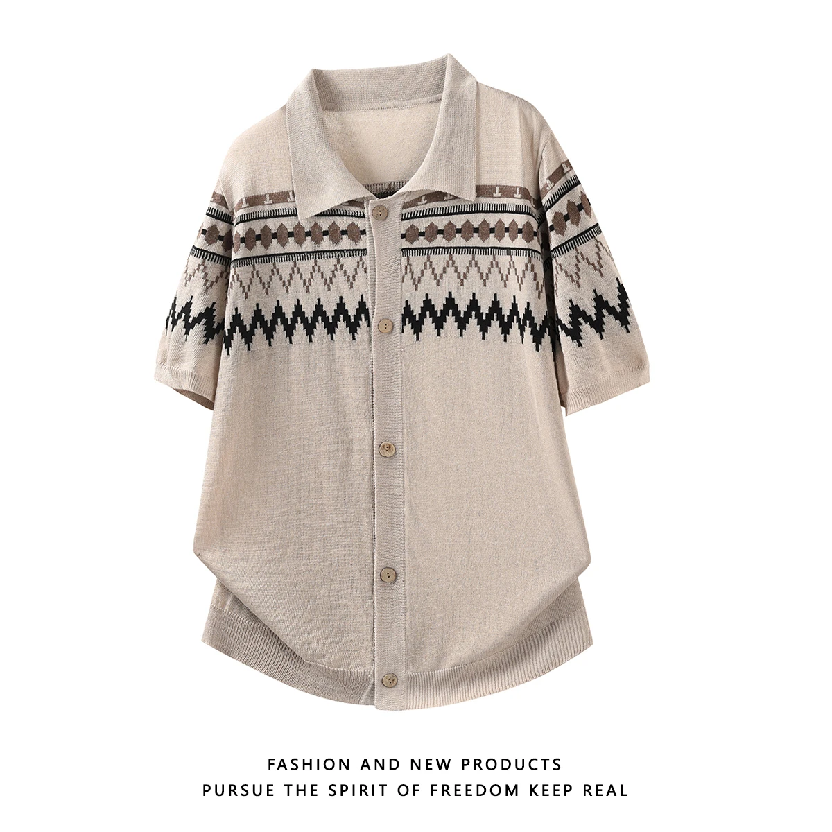 Summer Old Money Fair Island Linen Knitted Lyocell High-Quality Short-Sleeved T-Shirt