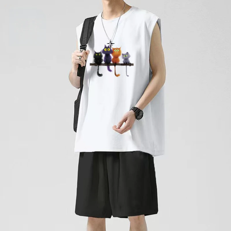 

2025 New Men Simple High-end Casual Sports Suit Summer Vest Shorts Suit + Summer Shorts Comfortable and Breathable Sports Suit