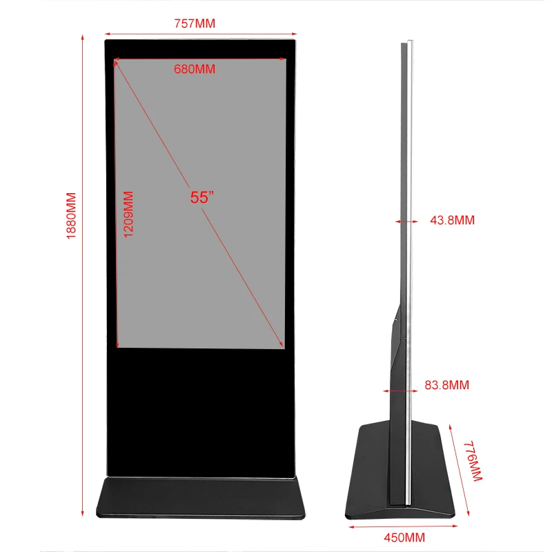 4K Advertising Digital Signage Android 55 65 Inch Touch Screen Floor Standing Kiosk Advertising Totem Information Vertical Kiosk