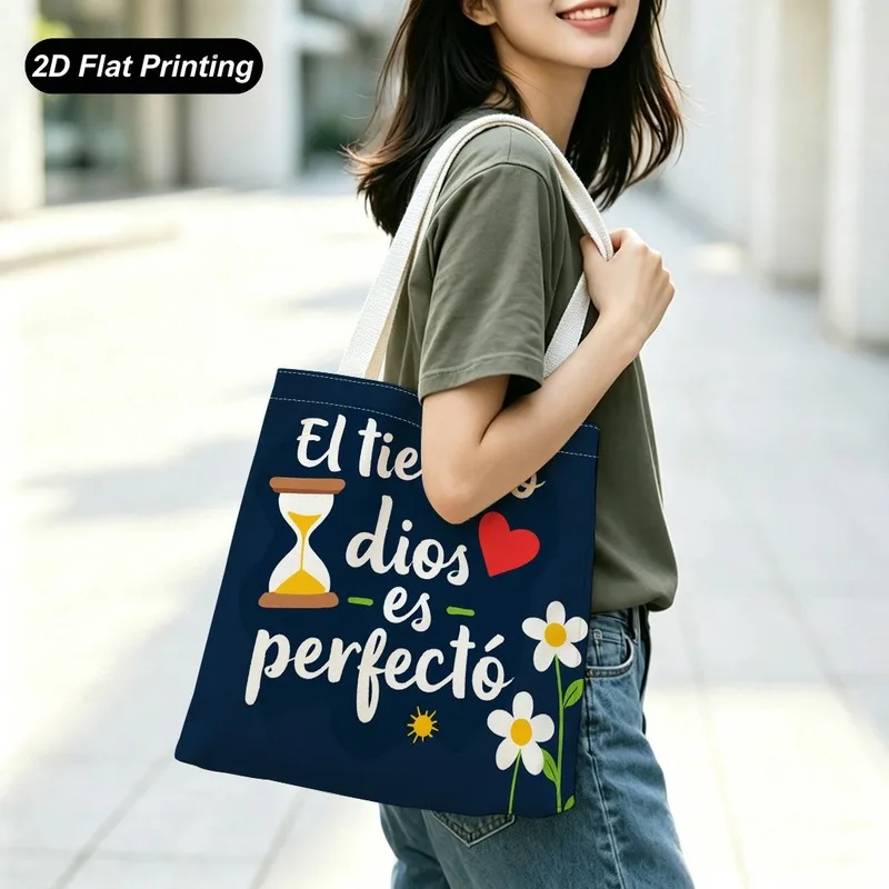 Tote Bag Women's Handbag Deep blue background with hourglass print Red Heart Little daisy Printed Tote Bag