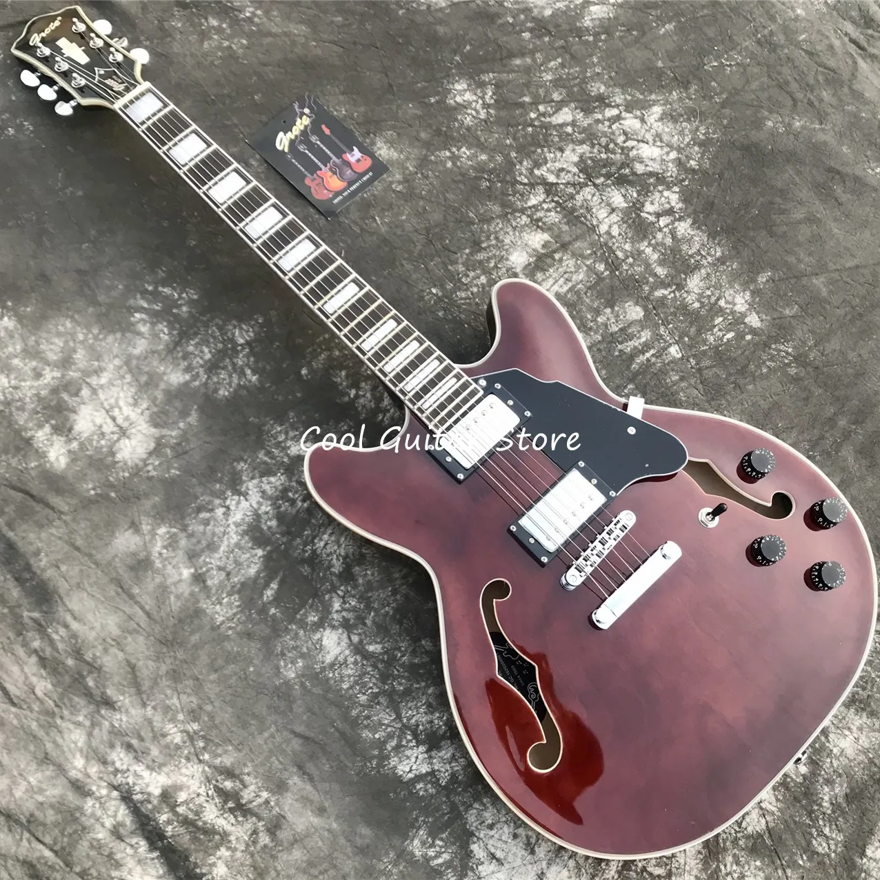 

Grote Wine Red Electric Guitar, Hollow Body Jazz Model,Free Shipping