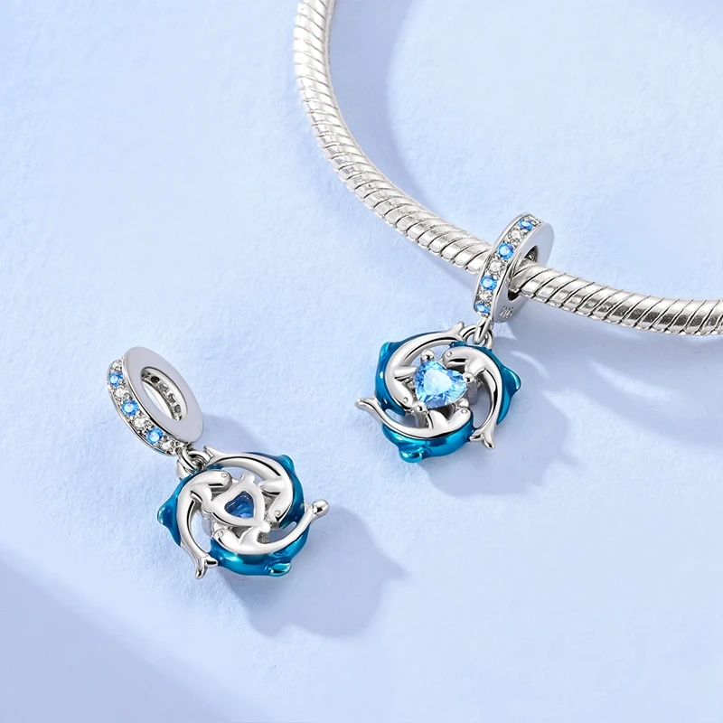 925 Sterling Silver Blue Series Sea Star Dolphin Firefly Glass Beads Charm Pendant Fit Original Bracelet DIY Women Jewelry Gift