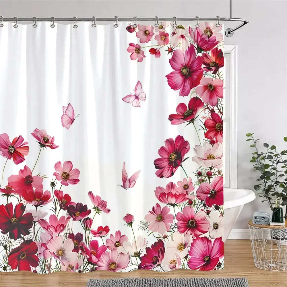 

Digital printing Shower Curtain Gorgeous Floral Rustic Flower Polyester Fabric Shower Curtains Bathroom Decor with Hooks