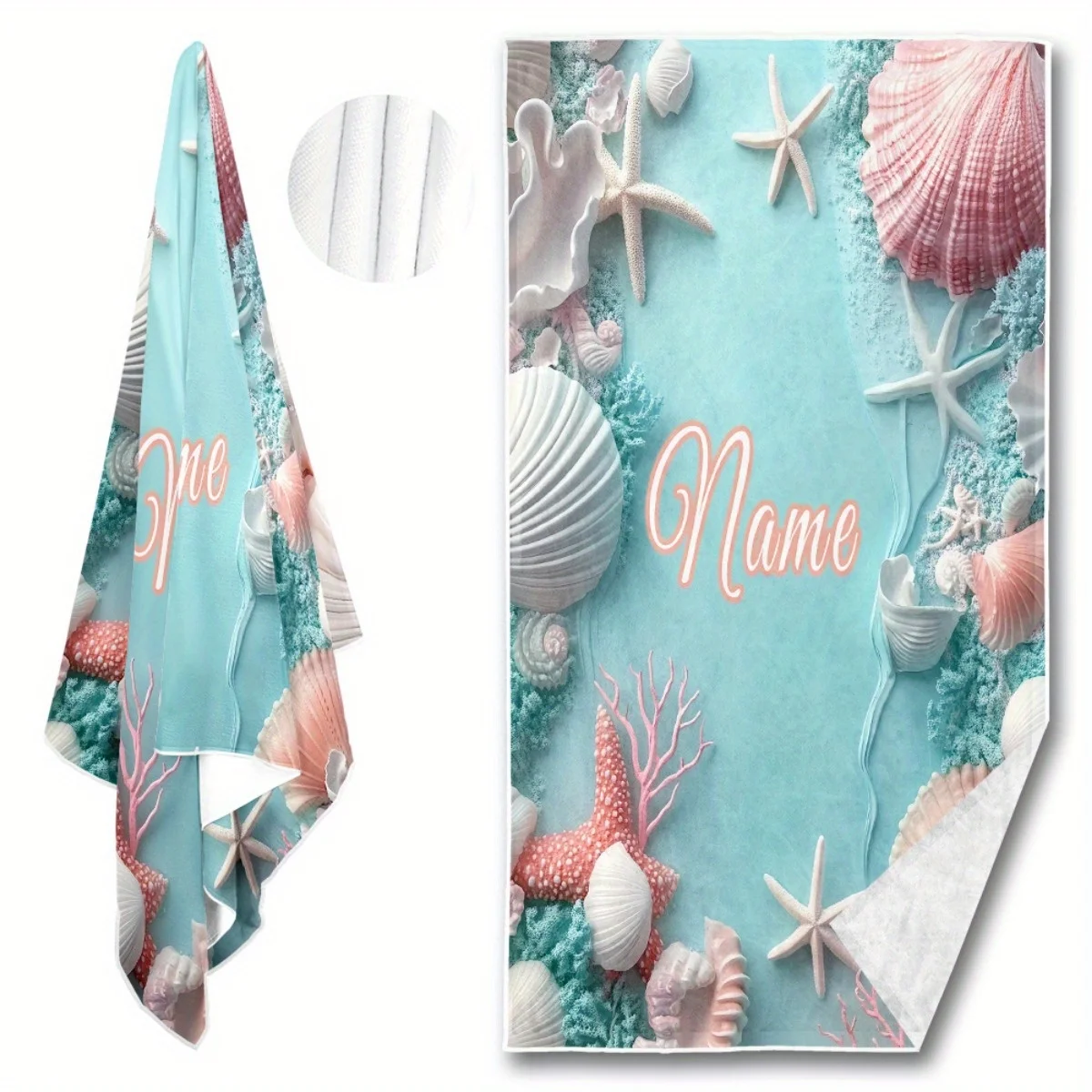 Custom Beach Towel Personalized Name Seashell Starfish Microfiber Bath Towels Soft Quick Dry Swimming Pool Lounger All Season