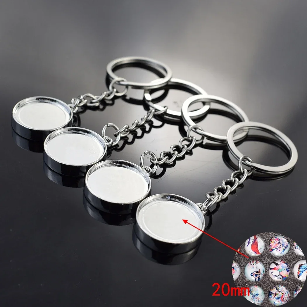 5PCS/lot Handmade Keychain Base Blank Keyring Double Side Pendant Diy Key Chain Fit 20mm Glass Cabochon Jewelry Supplier
