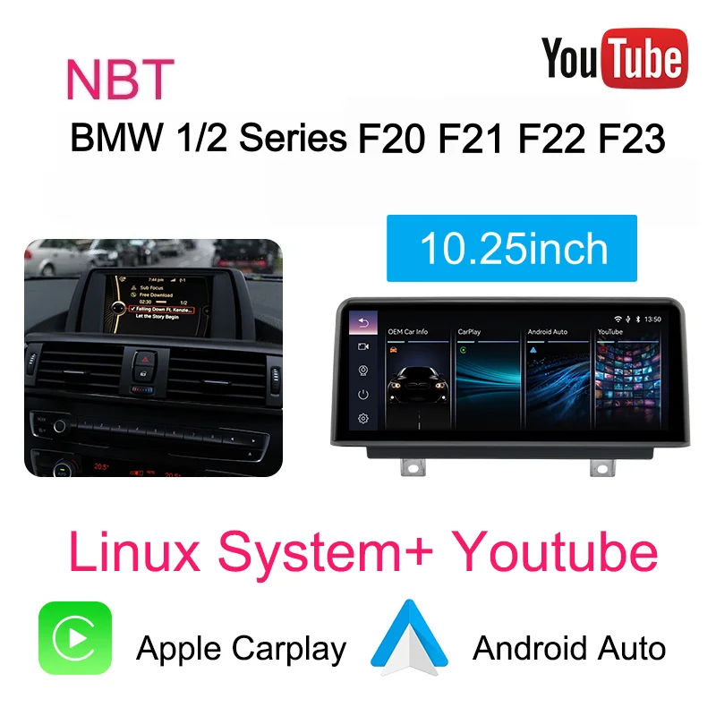 Bonroad 10.25" draadloze CarPlay Android Auto autoradio voor BMW 1 2 3 4 Serie F20 F21 F23 F30 F31 F32 F33 F34 F35 F36 2013-2017