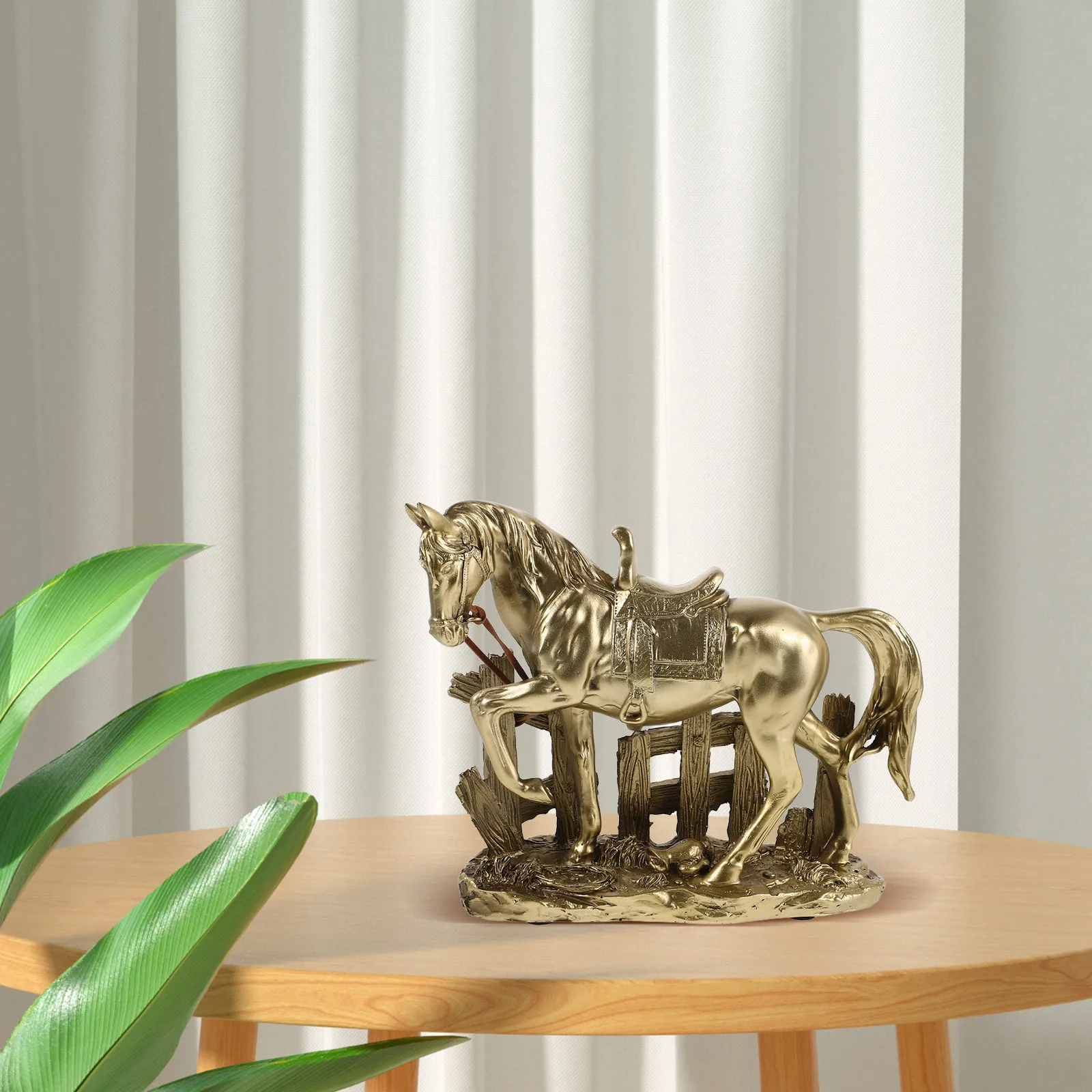 

Elegant Resin Horse Sculpture Gold Home Decor Intricate Details Luxurious Style Sturdy Minimal Maintenance Ideal Wine Cabinet