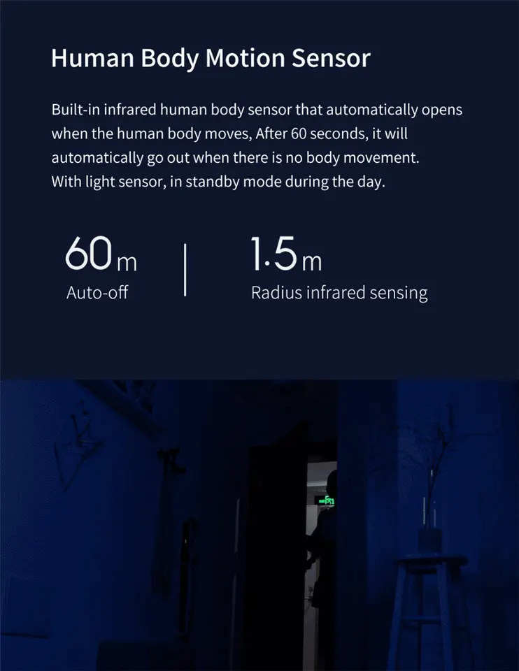 مصباح سقف ييليت كريستال LED ميني استشعار تلقائي لجسم الإنسان إضاءة ليلية 670lm مستشعر ضوء 5700K طارد للبعوض - 4