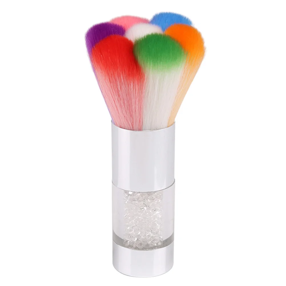 Brosse à poussière arc-en-ciel pour Nail Art, manche en métal, nettoyeur de poudre en forme de pétale, adapté aux ongles en acrylique, brosse de maquillage et cosmétiques