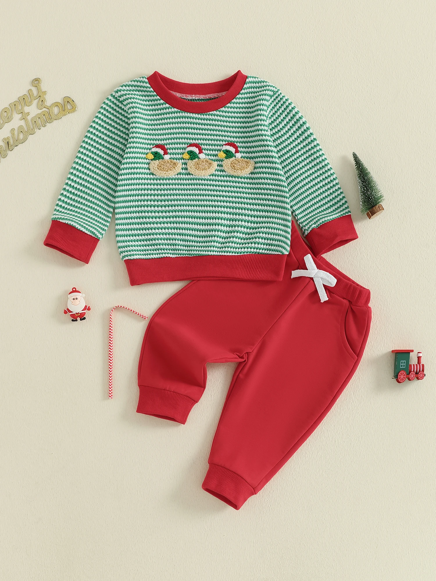 

Baby Boy Holiday 2 Piece Set with Festive Reindeer Applique Long Sleeve Shirt and Cozy Elastic Waist Pants in Plaid