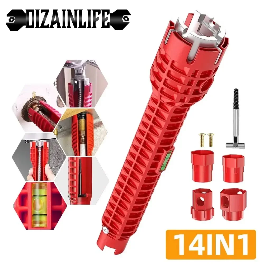 14 In 1 Faucet Sink Wrench Pipe Wrenches Faucet Sink Installer Kit for Bathroom Kitchen Plumbing Repair Installation Hand Tools