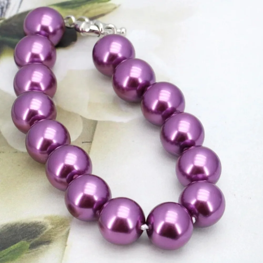 New Purple Glass Pearl Necklace Set 12mm Necklace 18\