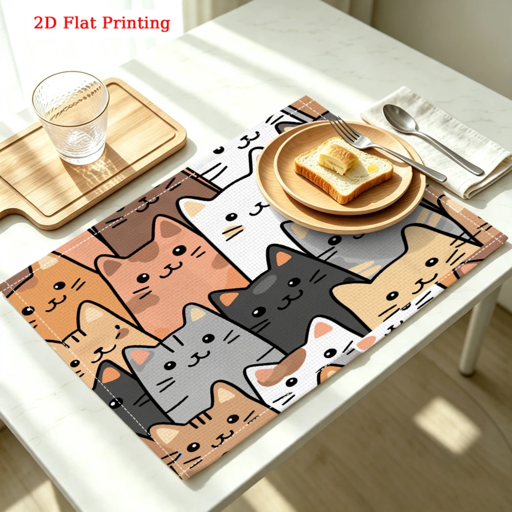 2Pcs Cute Cartoon Cat Placemat Multicolor Kitten Pattern Table Mat For Kitchen Dining Home Decor Food Protection 30X40Cm