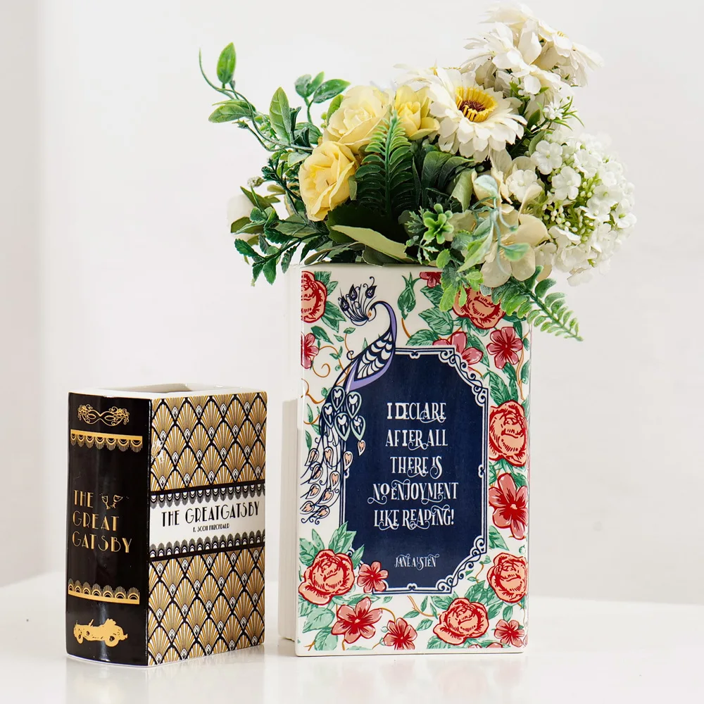 

Cross-border ceramic white ceramic book vase flower arrangement book vase creative book decorative ceramic vase meal