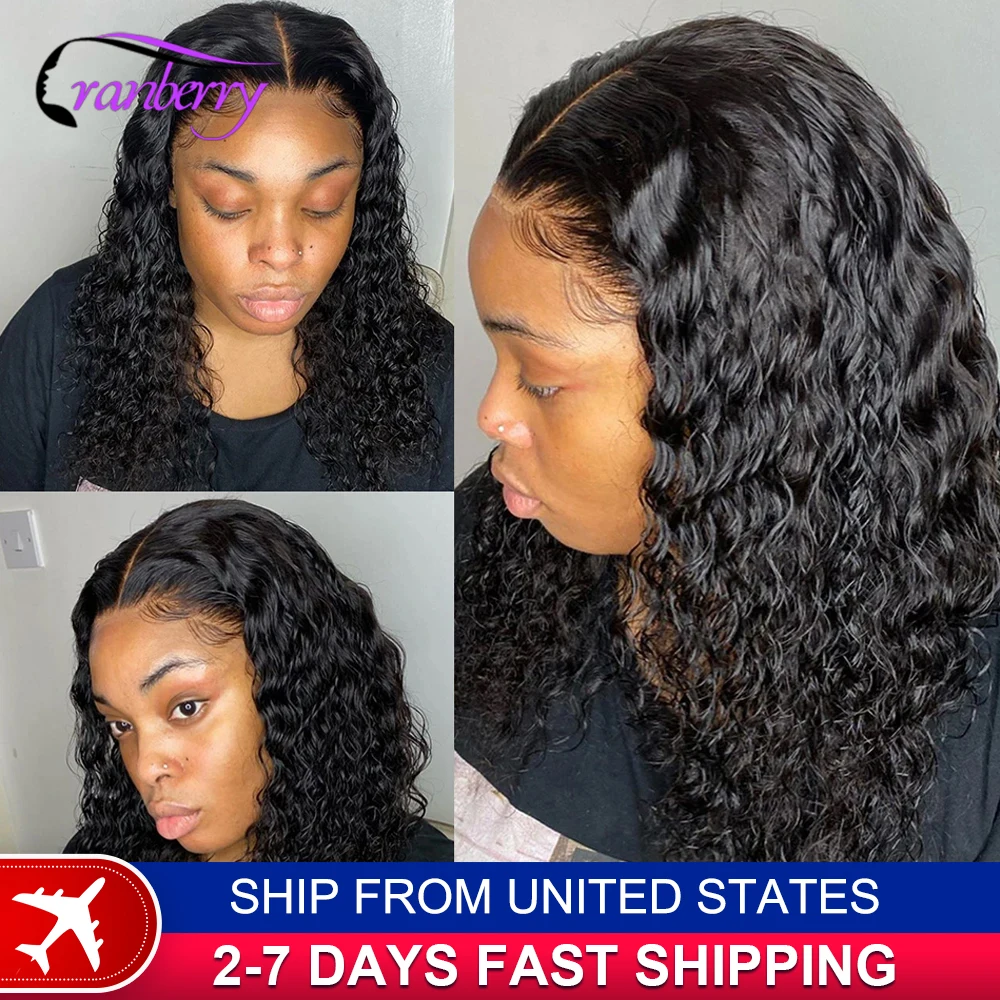 Human Hair Lace Wigs Water Wave 13x4 Lace Front Short Curly Bob Wig 180% Density Cranberry Hair 13x4 Lace Frontal Wig