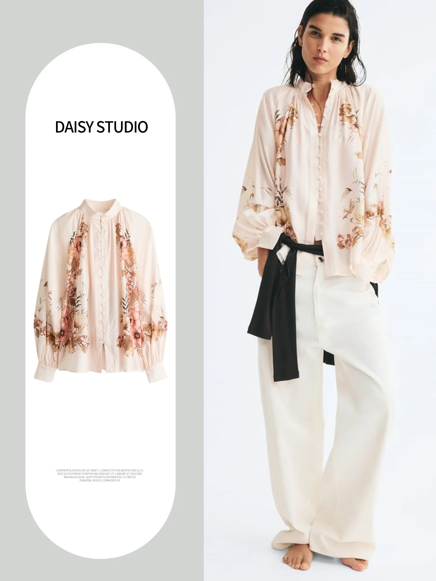 Autumn New Women's Casual Shirt Long Sleeve Stand Collar Insert Shoulder Button up Top Comfortable Breathable Polyester