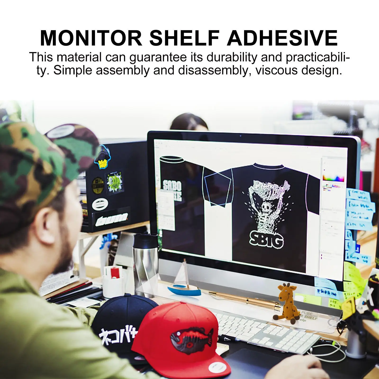 

1Pcs Monitor Board Adhesive Simple Install Remove Storage Holder for Small Items Computer Storage Board Monitor Shelf Adhesive
