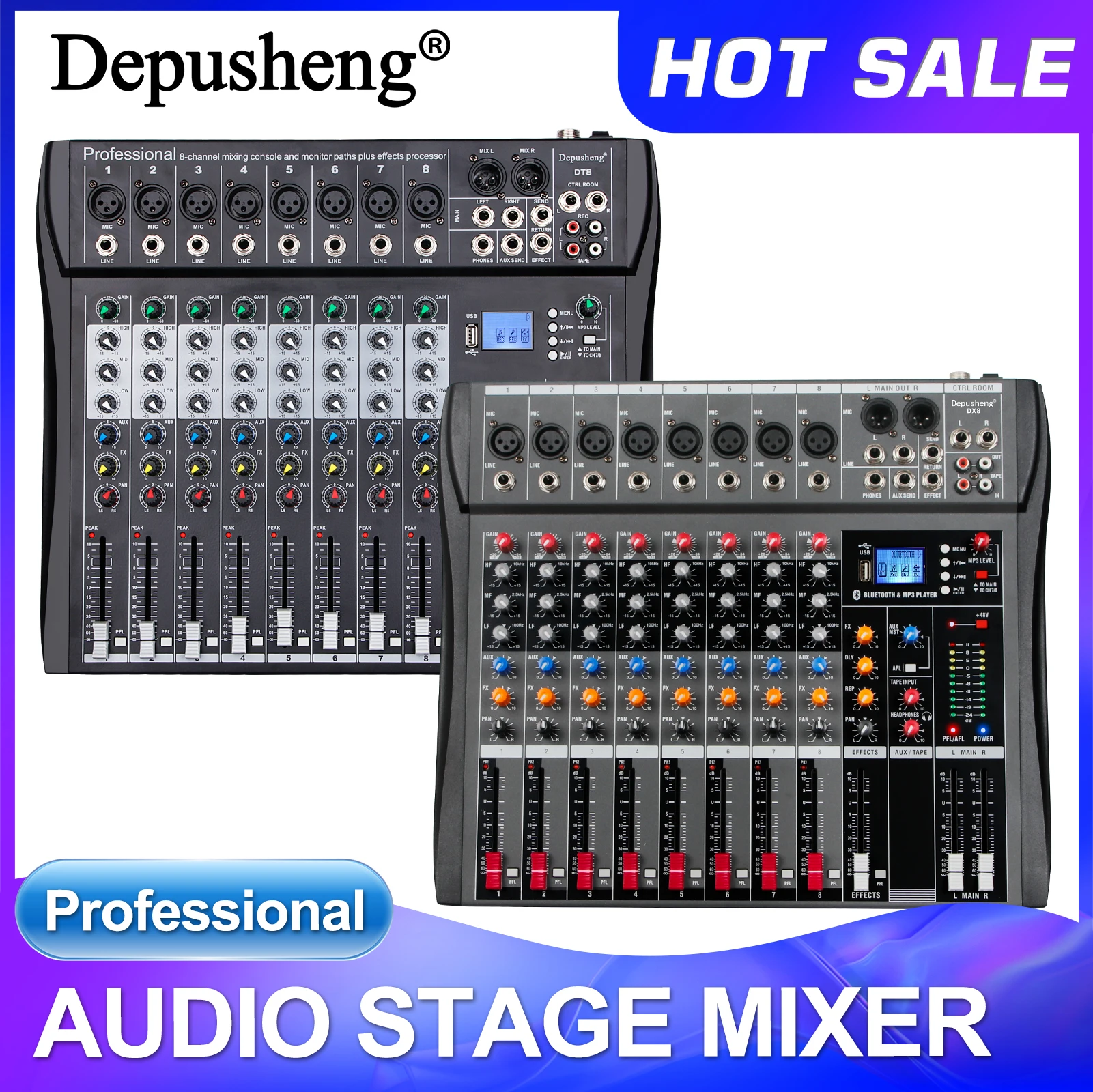 

Профессиональный звуковой миксер Depusheng DT8, 8/12 каналов, Bluetooth, USB, 48 В, фантомная микшерная консоль для ПК, DJ, усилитель для караоке