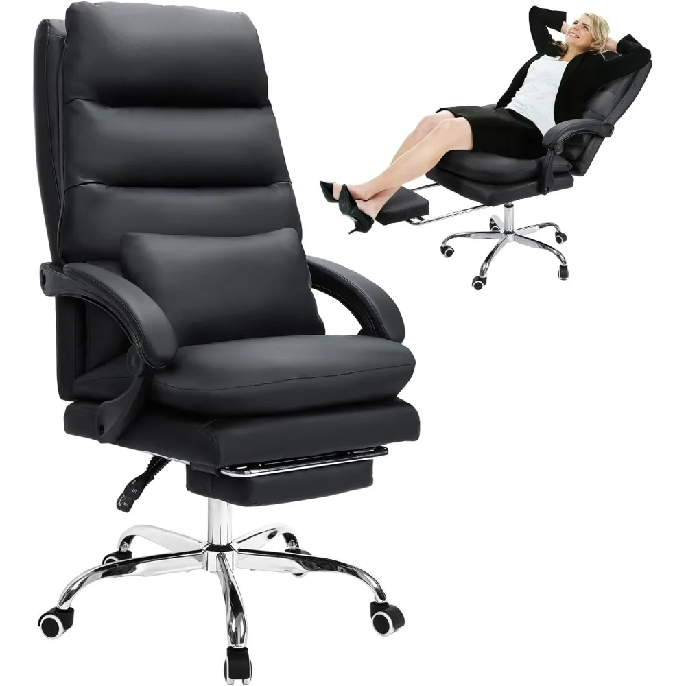 

Office Chair, Ergonomic Big and Tall Computer Desk Chairs with Foot Rest & Pillow, Executive Leather Chair with Adjustable Tilt
