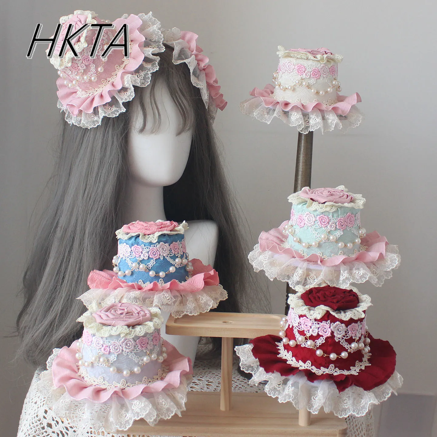 

Elegant Gorgeous Versatile Cute Rose Bead Chain Cake Hat Small Hair Clips Headgear Women Sweet Kawaii Love Lolita Top Hats Girls